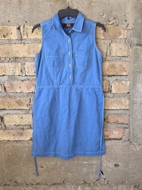 Vintage Route 66 Blue Denim Cotton Sleeveless Button Down Dress - Size S